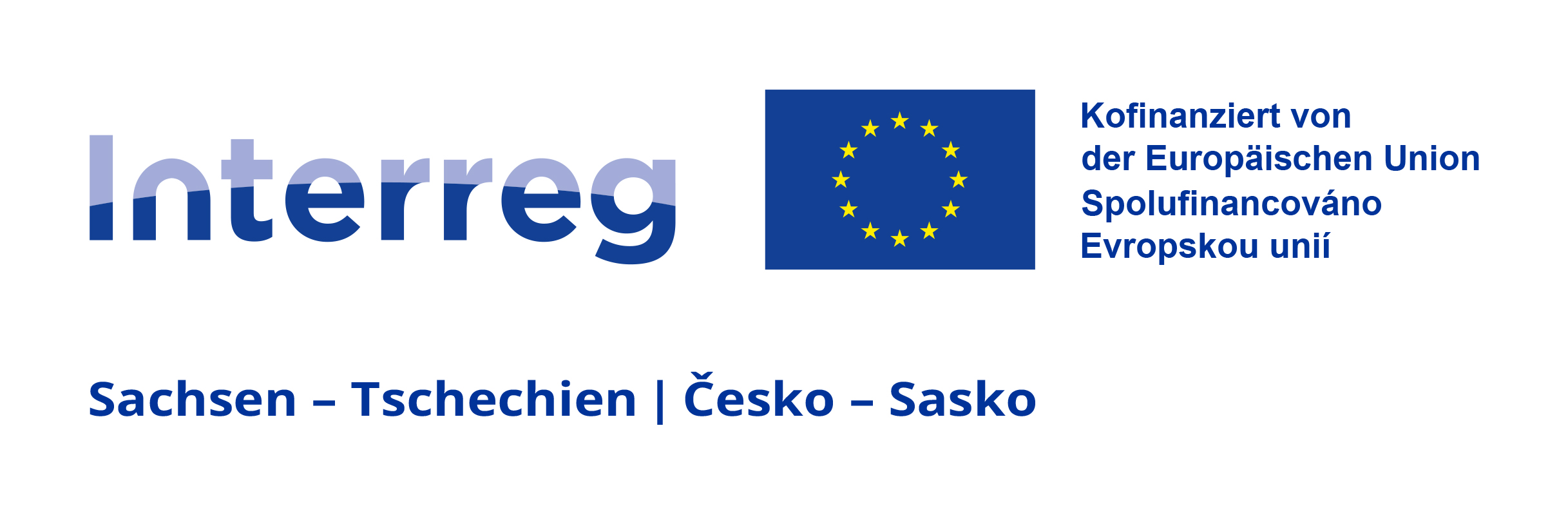 Logo des Förderprojektes INTERREG mit Schriftzügen von Sachsne und Tschechien und EU-Flagge
